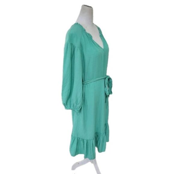 Knox Rose Knee Length Dress Women's Large Green Tie Waist Ruffles Pockets - NEW - Picture 11 of 12